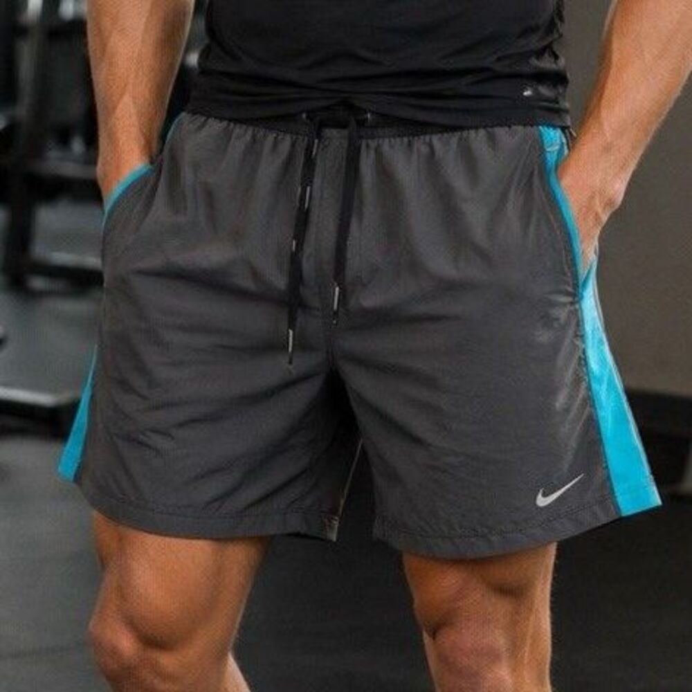 Nike Running Dri-FIT Shorts Mens M Gray Turquoise Pink 7 Inch Inseam